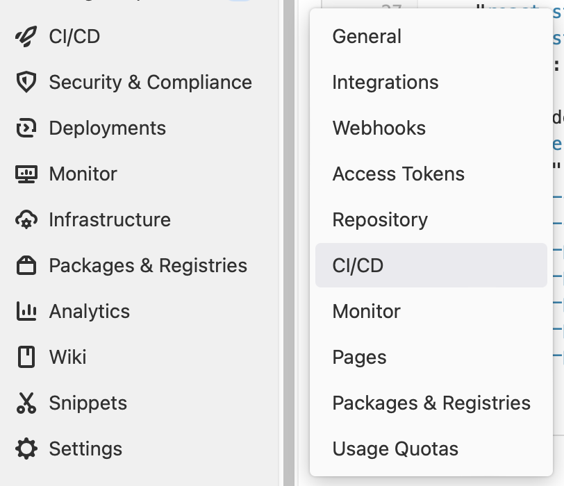 GitLab settings menu