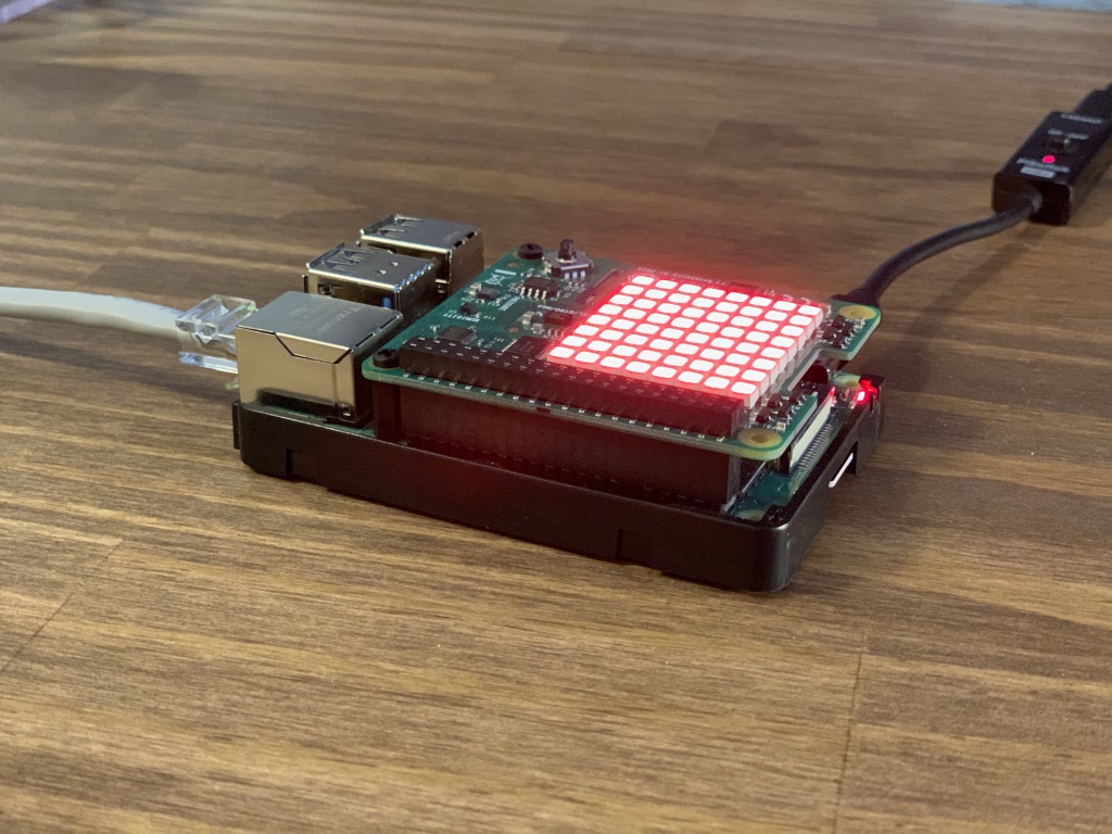 Raspberry Pi with red andon color on Sense HAT